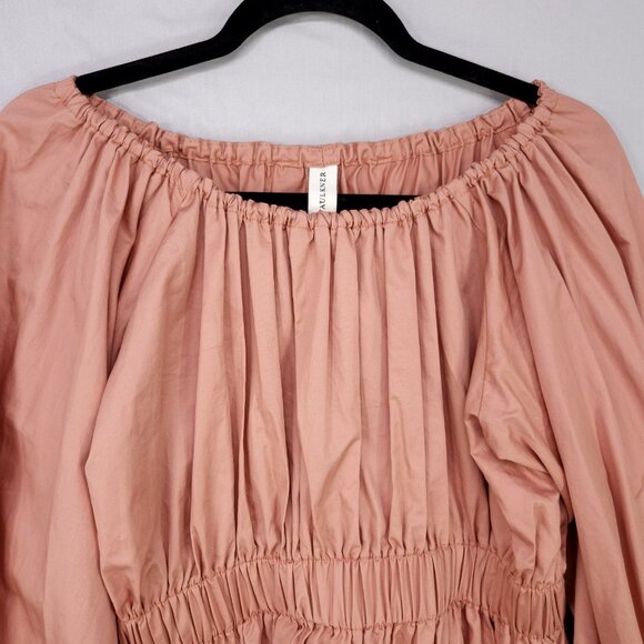 Eliza Faulkner Peasant Top Size Small Shirred Waist Balloon Sleeve Salmon - Picture 3 of 11